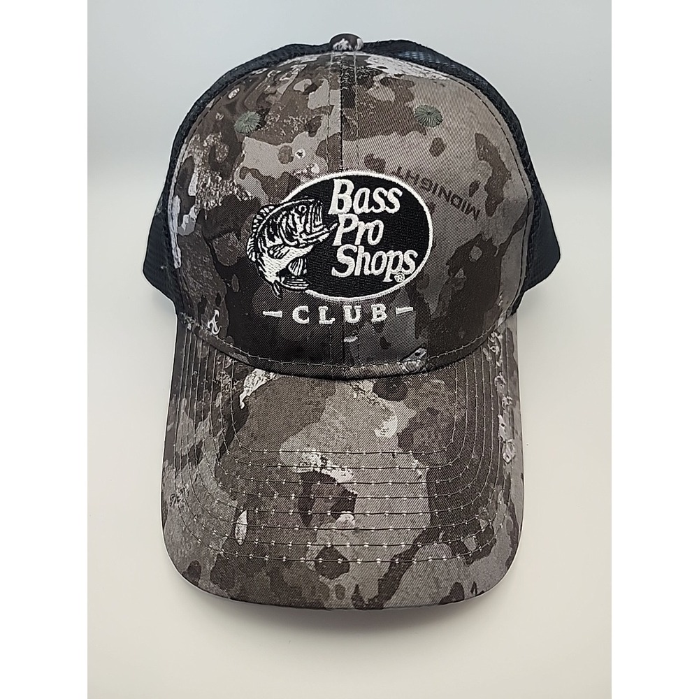 Bass Pro Shops Club Trucker Hat Mens Black Gray Shadow Camouflage Snap Cap